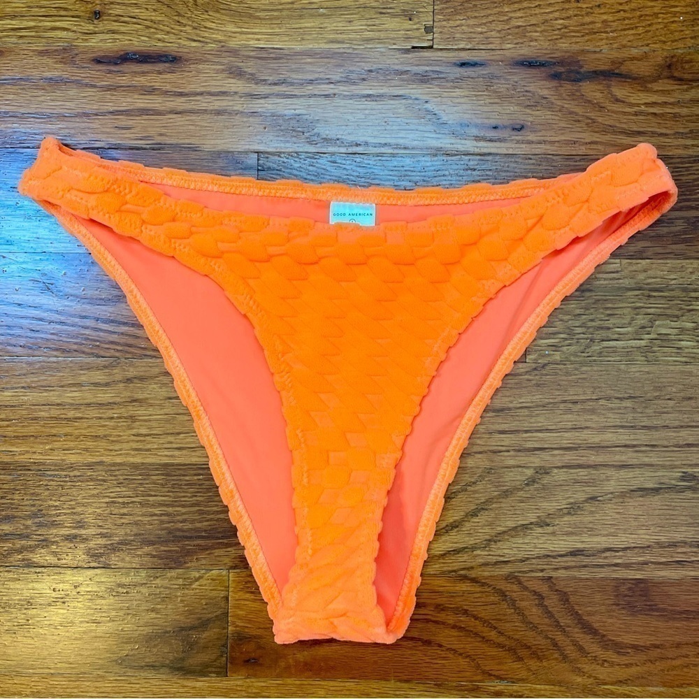 Good American Jacquard Cheeky Bikini‎ Bottom Textured Orange Cream Sz 1 US Small